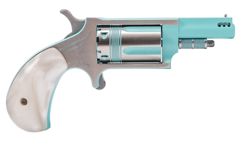 North American Arms Iris undefined 22 Mag 5 Shot 1.63" Turquoise Cerakote Ported Barre Matte Stainless Steel Frame, Stainless/Turquoise Cylinder, Faux White Pearl Grip, Exposed Hammer