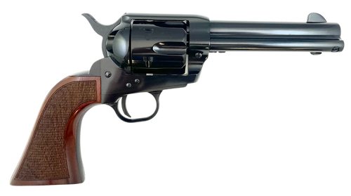 Taylors & Company 1873 Pietta 9mm 6 Shot 4.75" Blued Round Barrel, Blued Cylinder & Steel Frame, Walnut Checkered Army Style Grip