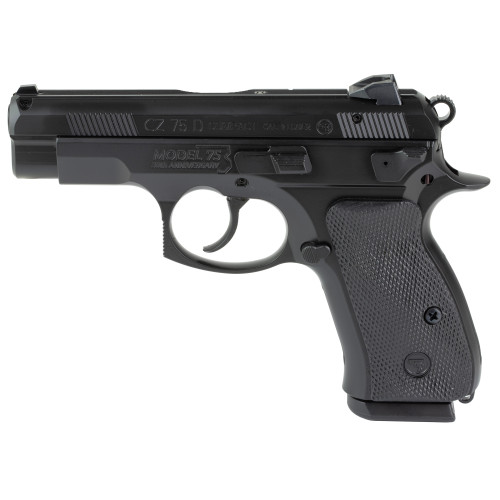 CZ 75 D PCR Compact 50th Anniversary Elite 9mm, 3.75" Cold Hammer Forged Barrel, Aluminum, Polycoat Finish, Black, Decocker, Rubber Grips, Fixed Snag-free Sights, 15rd, 2 mags