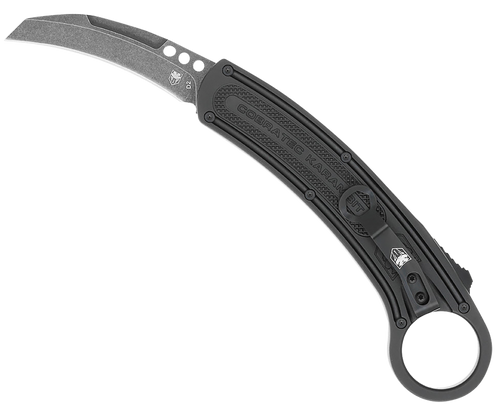 CobraTec Knives Karambit 2.75" Folding Plain Stonewashed D2 Steel Blade, 5.88" Black Anodized Finger Ring Aluminum Handle