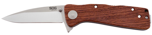 S.O.G SOG-TWI17-CP Twitch II 2.65" Folding Drop Point Plain Satin AUS-8A SS Blade Brown Rosewood Handle Includes Pocket Clip
