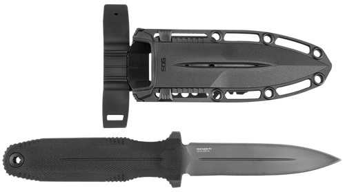 SOG Knives & Tools Pentagon FX, 4.77" Fixed Blade Knife, Spear Point Straight Edge, G10 Handle, CPM S35VN, Black Titanium Nitride Finish, Black, Includes Nylon Sheath