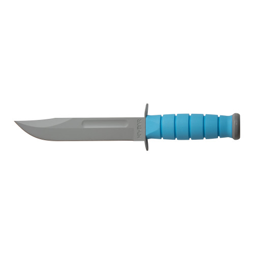 KA-BAR Knives USSF SPACE-BAR, Fixed Blade, 1095 Cro-Van, 7" Blade Length, 11.75" Overall Length, Plain Edge, Clip Point, Grey Powder Coat, Blue Kraton G Handle, Includes Hard Platic MOLLLE Sheath