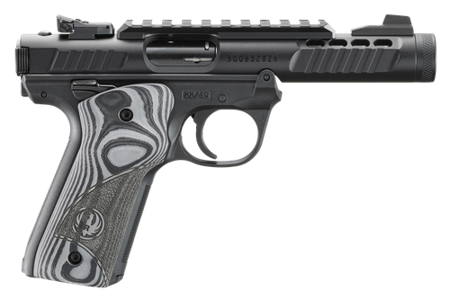 Ruger Mark IV, 22/45 Lite 22 LR, 4.4" Barrel, Anodized Finish, Black, Oversized G10 Grips, Adjustable Rear Sight, Ambidextrous Safety, 10rd, 2 mags