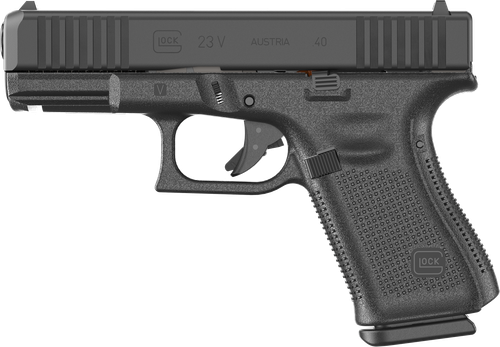 GLOCK 23V, V Series, Compact, .40S&W, 4.02" Marksman Barrel, nDLC Finish, Fixed Sights, Ambidextrous Slide Stdextrous Slide Stop Lever, Flared Mag Well, No Finger Grooves, Ambidextrous Slide Stop Lever, 13rd, 3 mags