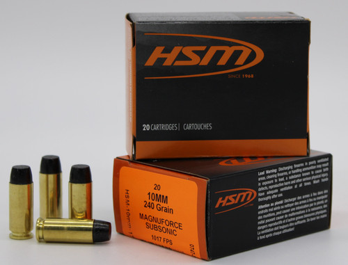HSM 10mmAuto Subsonic 240gr Hard Cast Long Flat Nose 20 Per Box/20 Case