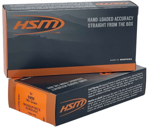 HSM 9mmLuger Subsonic 180gr Hard Cast Long Flat Nose 50 Per Box/10 Case