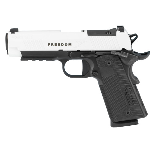 Sig Sauer 1911 X Carry 45ACP, 4.2" Barrel, Cerakote Slide, DLC Frame, White Slide with Freedon Engraving, Black Frame, G10 Grips, Optics Ready, X-RAY3 Day/Night Sights, Ambidextrous Safety, 8rd, 2 mags