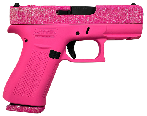 Glock G43X MOS 9mm 10rd,3.41" Black GMB Barrel, Pixie Glitter Cerakote Steel Optic Ready/Serrated Slide, Pixie Cerakote Polymer Frame & Grip, Ambidextrous