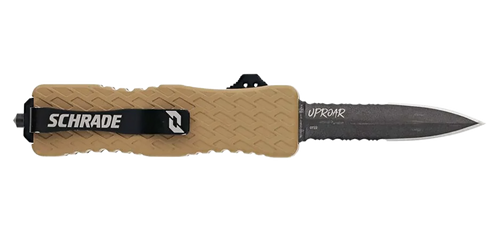 Schrade Uproar Automatic 3" OTF Dagger Part Serrated Black Oxide D2 Steel Blade, Flat Dark Earth Textured Aluminum Handle