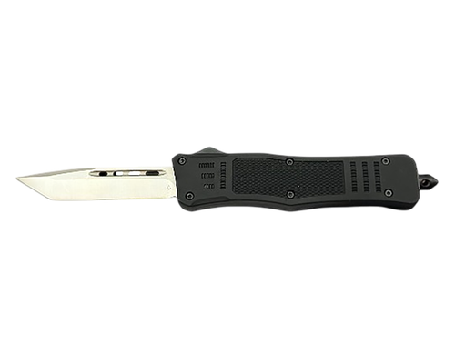 Steel River Knives MT618 Ultralight 3.25" OTF Tanto Plain Polished D2 Steel Blade, 4.25" Black Aluminum Handle