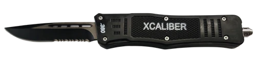 Xcaliber Knife Company 380 ACP Medium 3.25" OTF Part Serrated Black 440C SS Blade, 4.64" Steel Handle