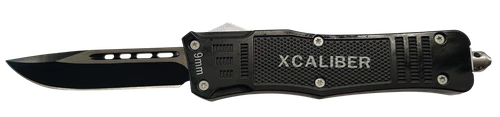 Xcaliber Knife Company 9mm Large 3.80" OTF Drop Point Black 440C SS Blade, 5.30" Steel Handle