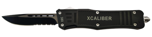 Xcaliber Knife Company 380 ACP Large 3.80" OTF Part Serrated Black 440C SS Blade, 5.30" Steel Handle