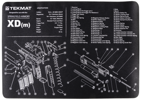 TekMat Springfield XDM Pistol Mat, 11"x17", Black, Includes Small Microfiber TekTowel, Packed In Tube