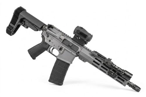 Shark Coast Tactical Grey Night AR15 Pistol Bundle 5.56 NATO 30+1 10.50" Barrel, Gray Cerakote, M-LOK Handguard, Magpul SL-K Stock, Vortex Sprax Red Dot, Light