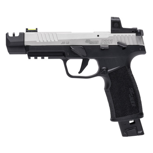 Sig P322 RS Competition ROMEO RS 22 LR, 4" Threaded Barrel, Compensator, Matte Black, Anodized Silver Slide, Sport Takedown, 1x20rd Mag, 1x25 Mag