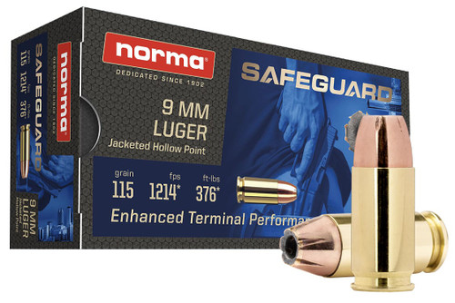 Norma 9 mm Luger Safeguard 115 GR Jacketed Hollow Point 50/Box 9mm