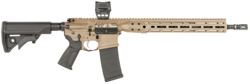 LWRC Individual Carbine DI Optic Kit 5.56 NATO 16.10" Barrel, FDE Cerakote M-LOK Handguard, LWRC Compact Stock, Magpul+ Grip, Holosun Optic, Magpul Case, 30 Rd