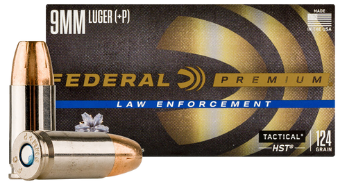 Federal HST 9mm, 124gr, +P Law Enforcement, 50rd/Box