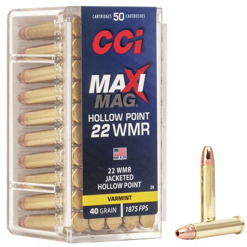 CCI Ammunition Maxi-Mag, 22 WMR, 40gr, Jacketed Hollow Point, 50rd Box