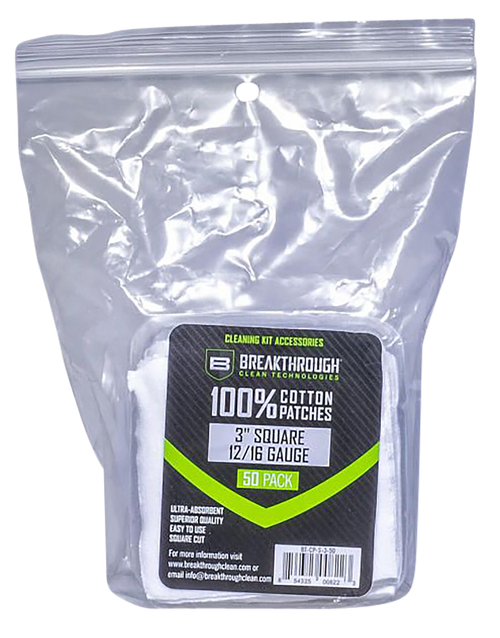 Breakthrough Clean Square Cleaning Patches 100% Cotton 50 Pack For 12-16 Guage