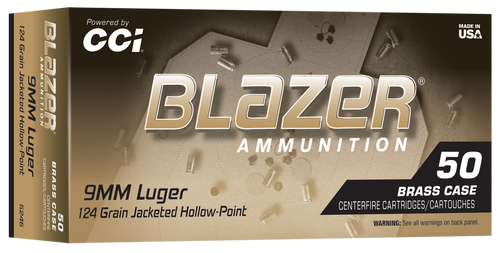 CCI Blazer 9mmLuger 124gr Jacketed Hollow Point 50/Box