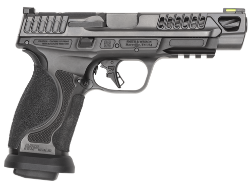 Smith & Wesson M&P M2.0 Comp Heavy Duty 9mm, 5" Barrel, Armornite Black, Hiviz Night Sight, Black Rear, Optics Ready, 4x10rd Mags