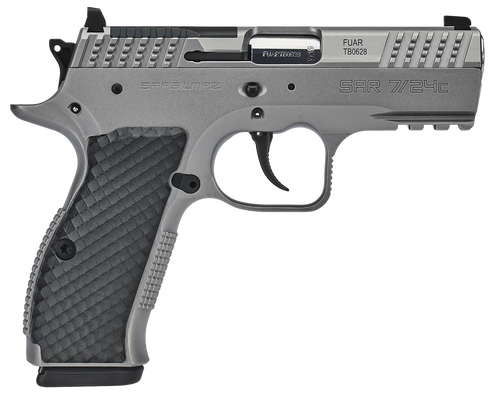 SAR USA 7/24 Compact 9mm 17rd Matte Stainless Steel Frame Beavertail & Picatinny Rail, Black Polymer Grip