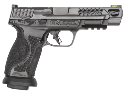 Smith & Wesson M&P M2.0 Competitor Heavy Duty 9mm, 5" Spiral Fluted Barrel, Thumb Safety, Armornite Black, Front Hiviz Night, Black Rear, Optics Ready, 4x17rd Mags