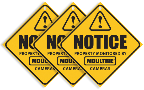 Moultrie MCA-13133 Camera Surveillance Signs Yellow 3 Per Pkg