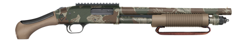 Mossberg 590 Blikesem, 12 Ga, 14.375" Barrel, Rhodesian Brushstroke Camo, FDE AfterShock Grip and Forend Strap, Picatinny Rail, 5 Rd