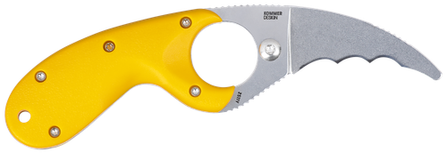CRKT Bear Claw Knife, 2.39" Stonewashed AUS-8 Hawkbill Blade, Veff Serrations, Yellow GRN Handle