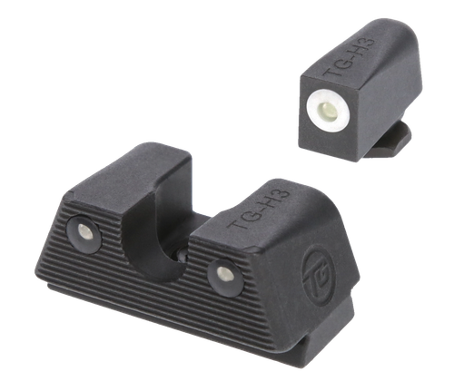 TruGlo Tritium X Night Sight Set Low, White Outline, Tritium Front-Green, Rear-Black, Most Glock Except MOS, Front Post/Rear Dovetail Mount