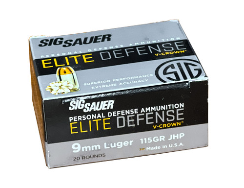 Sig Sauer Ammo Elite 9mm, 115gr, V-Crown JHP, 20rd Box 