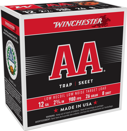 Winchester AA Low Recoil Low Noise Target Ammunition 12 Gauge 2-3/4" 7/8 oz #8 Shot Box of 25