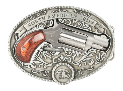 North American Arms Chuckwagon 22 WMR, 1.13" Barrel, Rosewood Grips, Fixed Sights, 5rd, Belt Buckle Holster