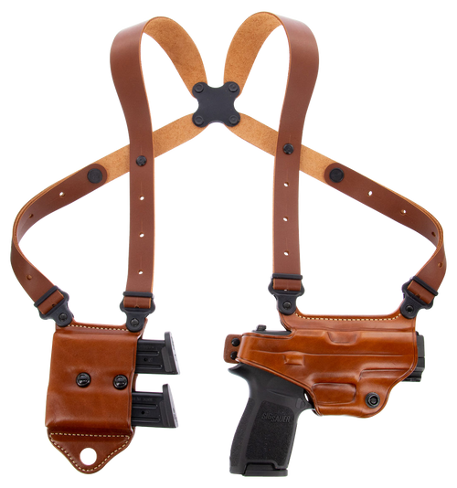Galco Miami Classic II Shoulder System Size Fits Chest Up To 56" Tan Leather Harness Fits S&W M&P Shield Fits Glock 43 Fits Glock 43X