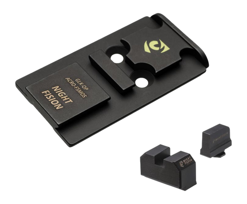 Night Fision Optic Plate + Backup Sight Combo, Black Sights, Aimpoint ACRO Optic Plate, Fits Full Size Glock MOS