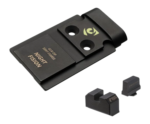 Night Fision Optic Plate + Backup Sight Combo, Black Sights, Holosun 509T Optic Plate, Fits Full Size Glock MOS