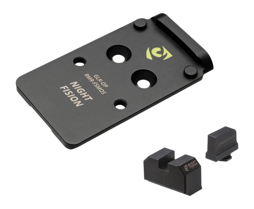Night Fision Optic Plate + Backup Sight Combo, Black Sights, RMR/507C Optic Plate, Fits Full Size Glock MOS