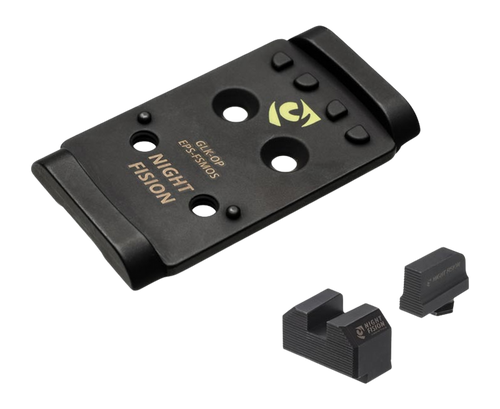 Night Fision Optic Plate + Backup Sight Combo, Black Sights, Holosun EPS Optic Plate, Fits Full Size Glock MOS