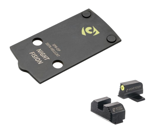 Night Fision Optic Plate + Backup Sight Combo, Yellow Front Night Sight with Black Rear, Holosun 507K Optic Plate, Fits Springfield Hellcat