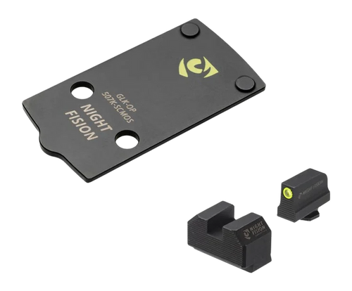 Night Fision Optic Plate + Backup Sight Combo, Yellow Front Night Sight with Black Rear, Holosun 507K Optic Plate, Fits Glock 43X/48 MOS