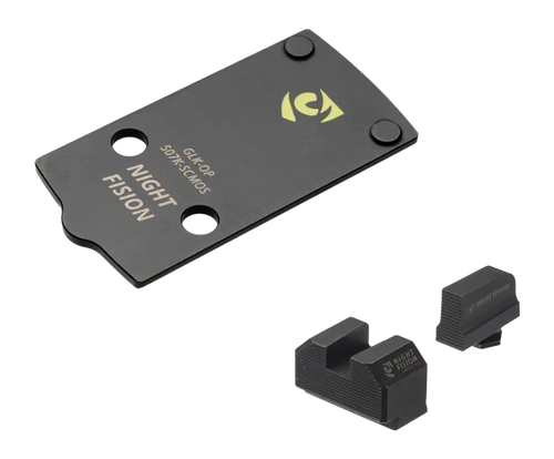Night Fision Optic Plate + Backup Sight Combo, Black Sights, Holosun 507K Optic Plate, Fits Glock 43X/48 MOS
