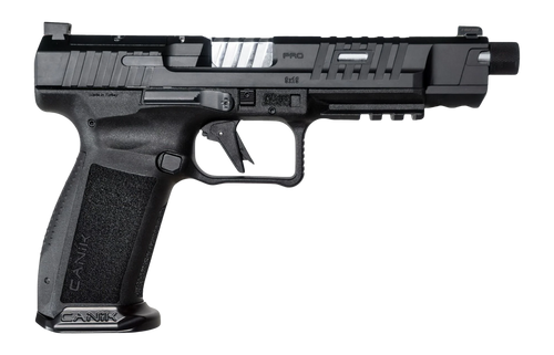 CANIK METE SFX Pro 9mm, 5.74" Threaded Barrel, 1/2X28 Thread Pitch, Matte Black, Tritium Front Sight, Black Rear, Flared Magwell, Optic Ready, Aluminum Trigger, 2 mags, 20rd , 18rd