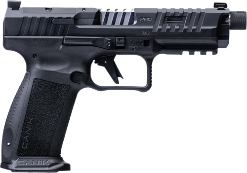 Canik METE SFT Pro 9mm, 5" Threaded Barrel, 1/2X28 Thread Pitch, Matte Black, Tritium Front Sight, Black Rear, Flared Magwell, Optic Ready, Aluminum Trigger, 2 mags, 20rd , 18rd