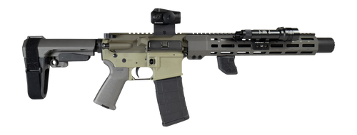 Shark Coast Tactical Sneeky Pete SD-300, AR, 300 Blackout, 8" Barrel, 2-Tone Green Receiver Set, SBA3  Brace, Vortex Crossfire Red Dot, Streamlight ProTac Rail Mount 2 Light with Pressure Pad, DFCO Tiger Claw, Yankee Hill