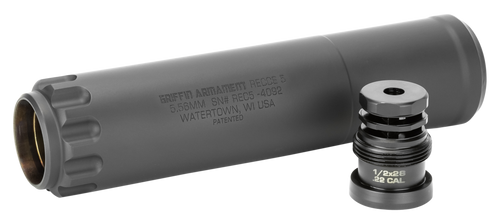 Griffin Armament Recce 5 MOD5, Suppressor, 6.2", 5.56 NATO, 17-4PH Stainless, Black High Temp Griffin Endura-Kote, 14.5oz, 1/2X28 Taper Mount Minimalist Brake Included