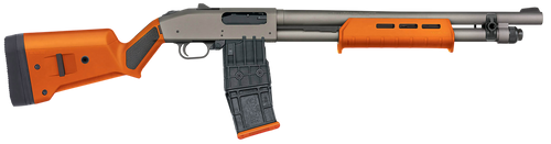 Mossberg 590M 12 Ga 10rd,18.50" Tungsten Gray Cerakote Barrel & Steel Drilled & Tapped Receiver, Magpul SGA Safety Orange Synthetic Stock 50222